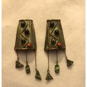 Vintage Elaine Coyne Verdegris and Gold Vermeil Clip-on Earrings